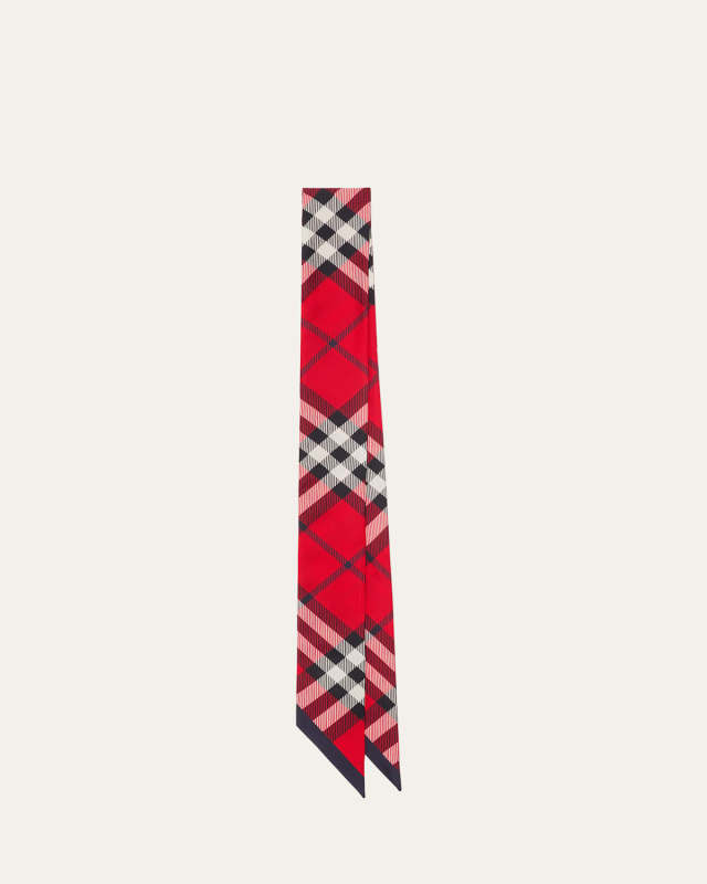 Reversible Check Silk Twill Skinny Scarf