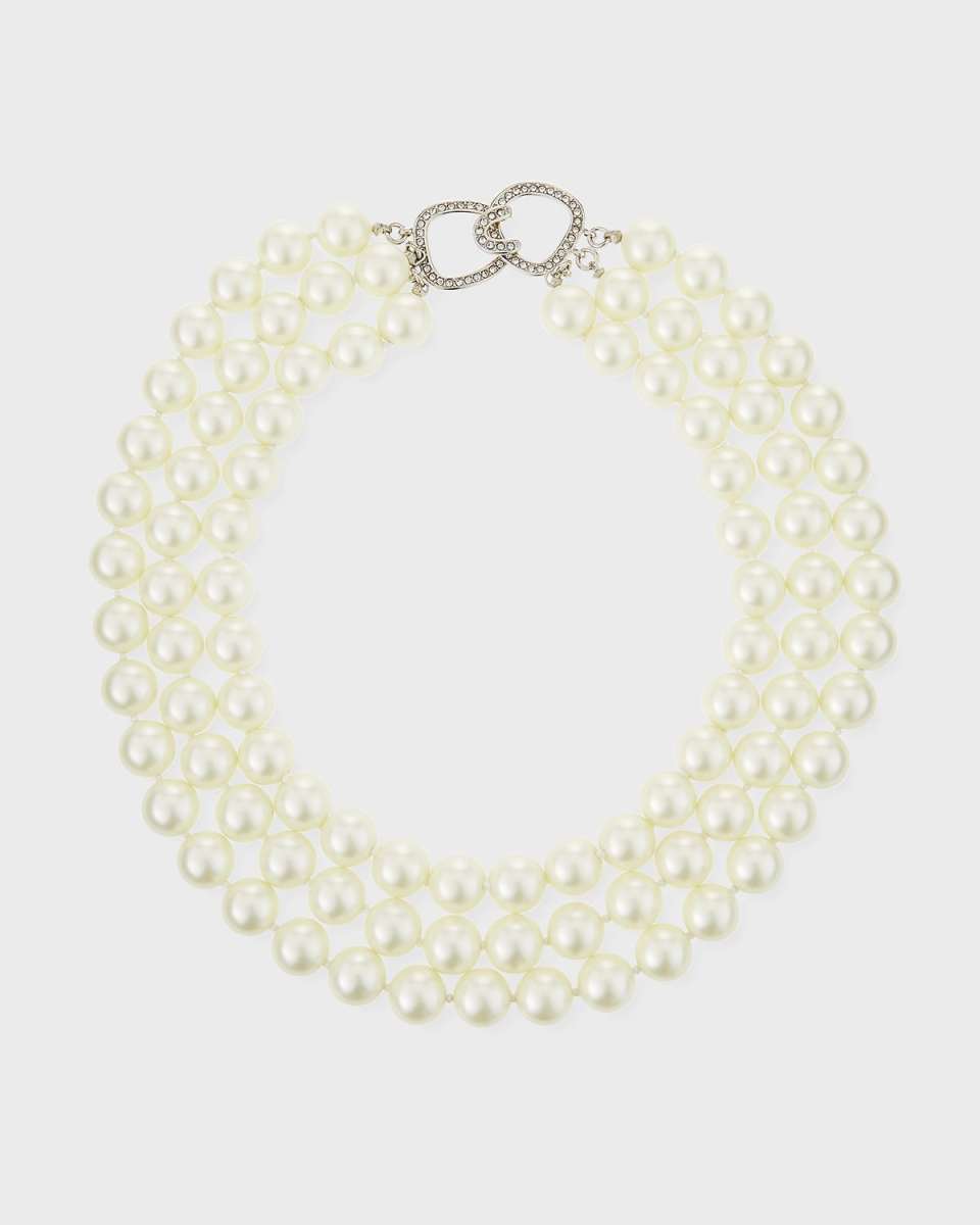 3-Row Pearly Necklace, 16"L