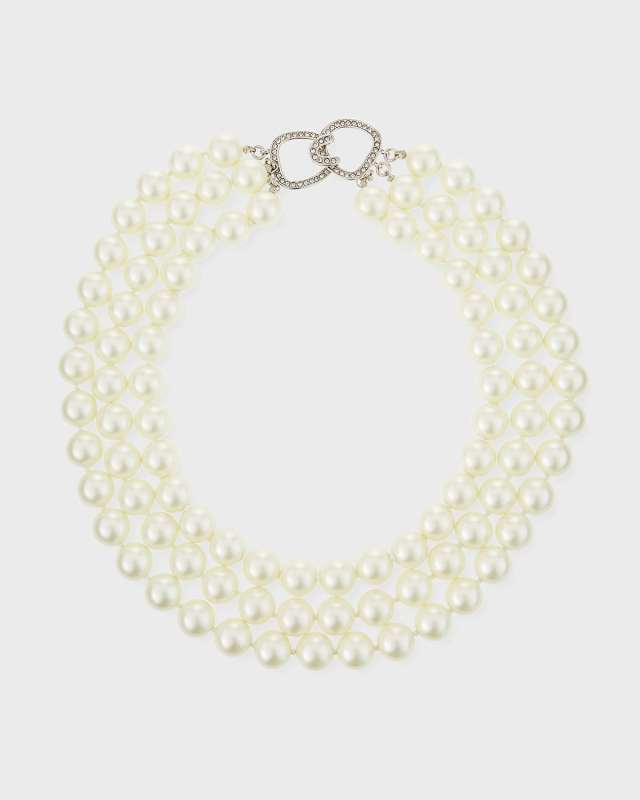 3-Row Pearly Necklace, 16"L