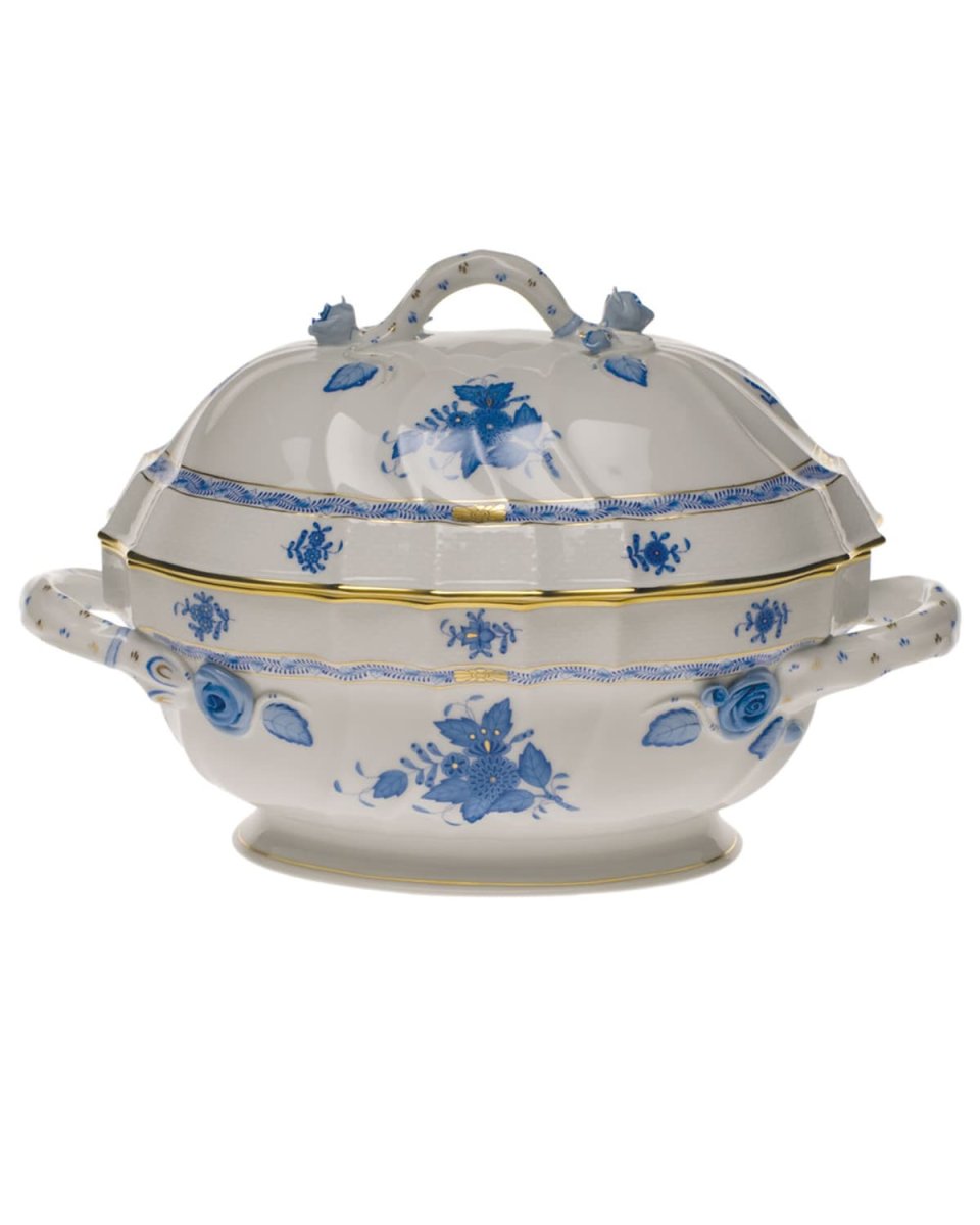 Chinese Bouquet Blue Tureen with Branch Handle