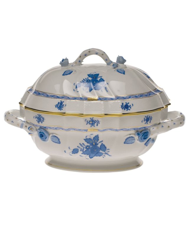 Chinese Bouquet Blue Tureen with Branch Handle
