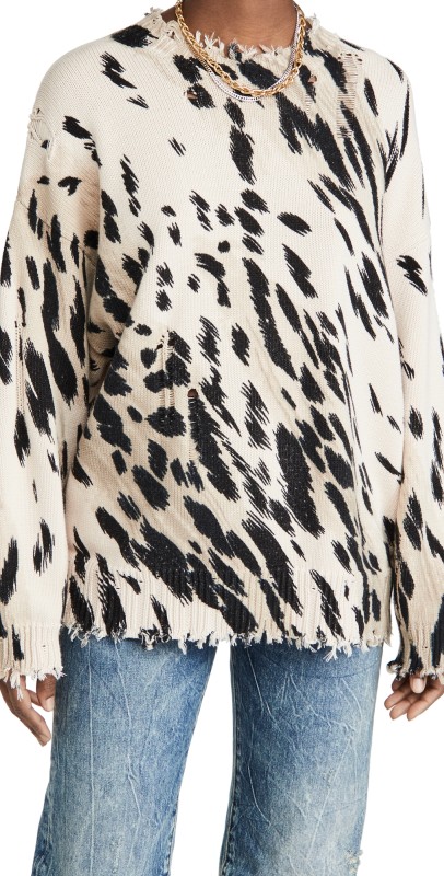 R13 Cheetah Oversized Crew Neck Sweater Cheetah