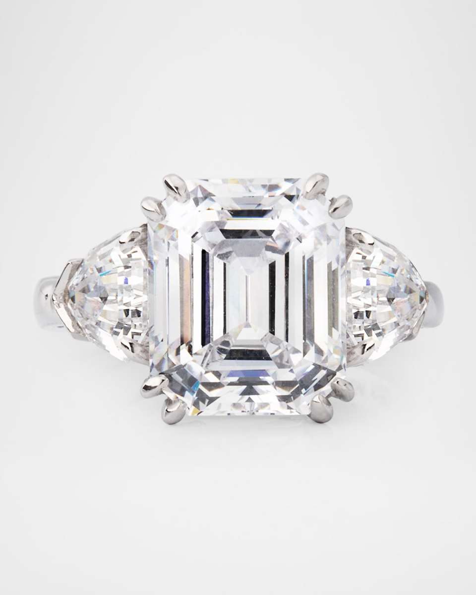 Emerald-Cut Cubic Zirconia Ring with Shield Sides