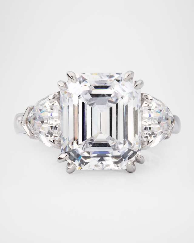 Emerald-Cut Cubic Zirconia Ring with Shield Sides