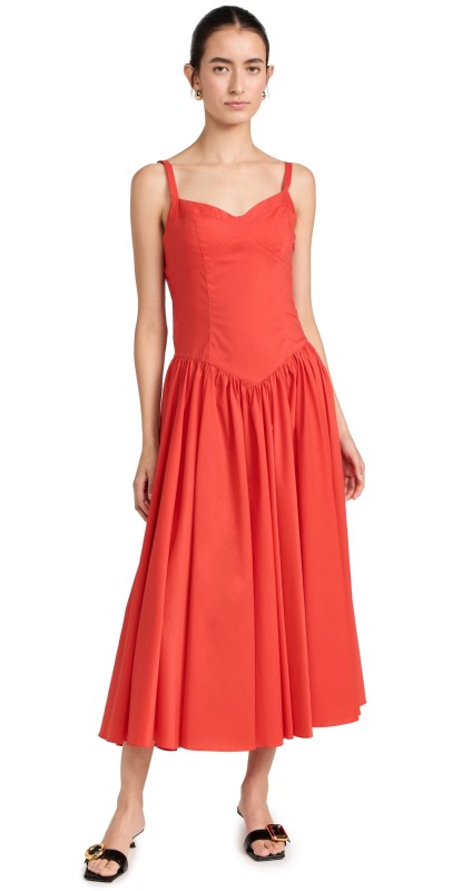 CAROLINE CONSTAS Orella Scoop Back Midi Dress Madder Red