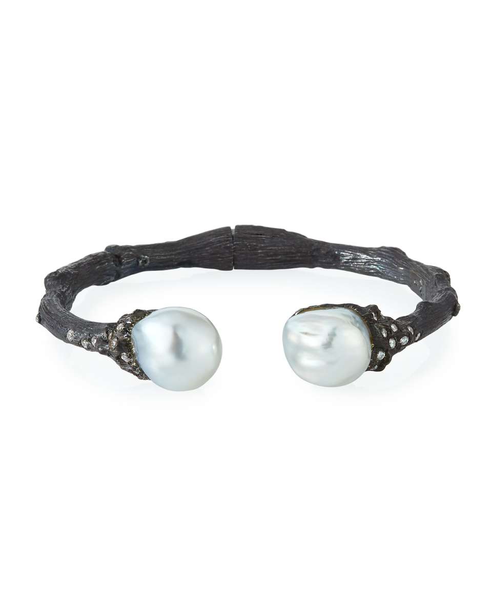 Twig Diamond & Pearl Split Cuff, White