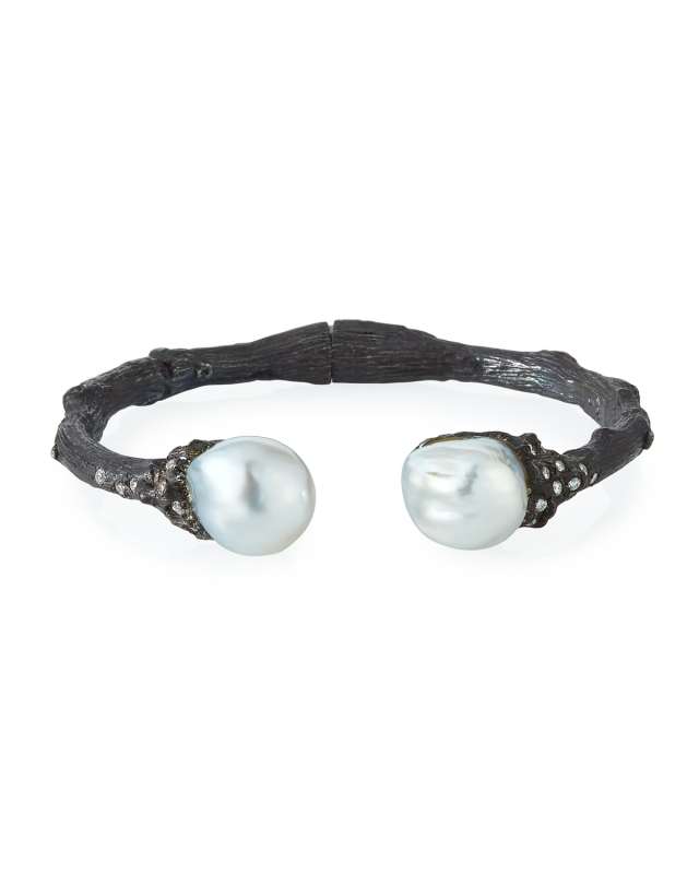 Twig Diamond & Pearl Split Cuff, White