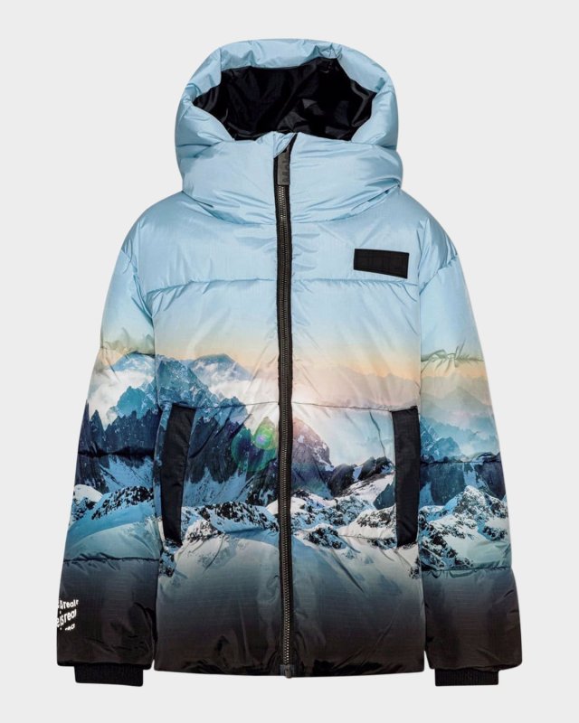 Boy's Halo Mountain-Print Puffer Jacket, Size 4-7