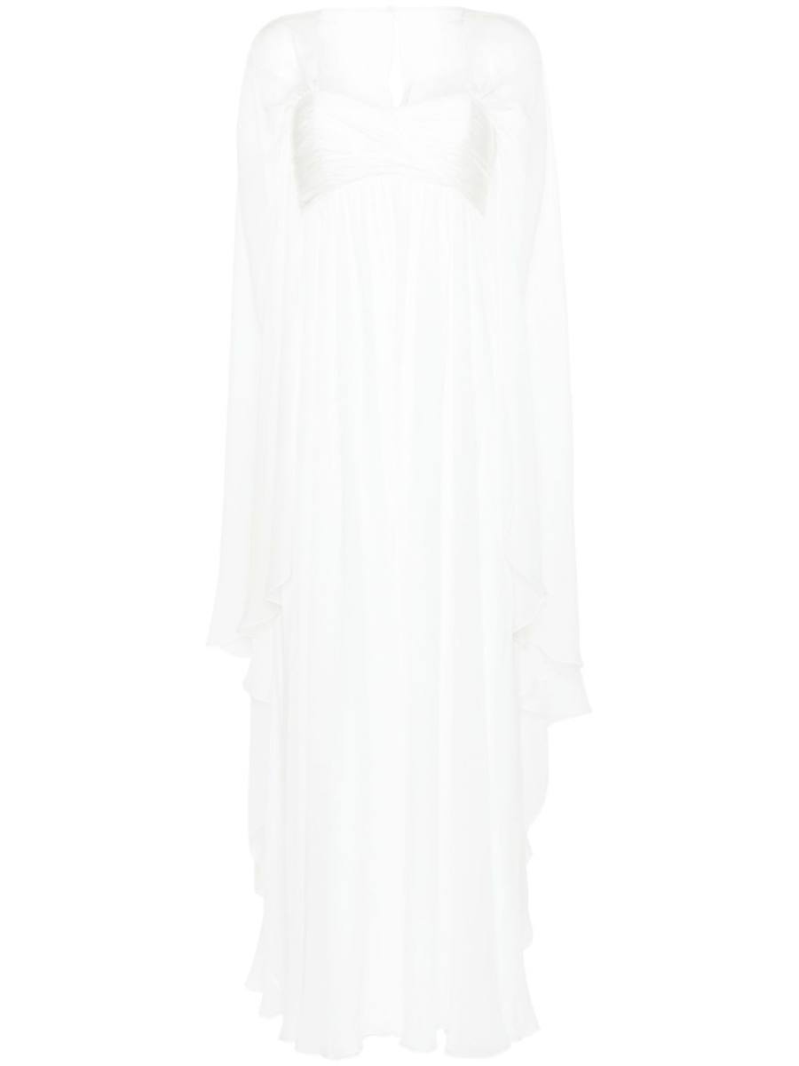 cape-detail chiffon gown