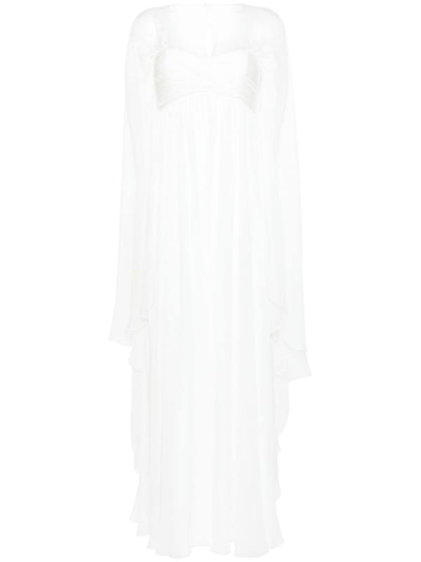 cape-detail chiffon gown