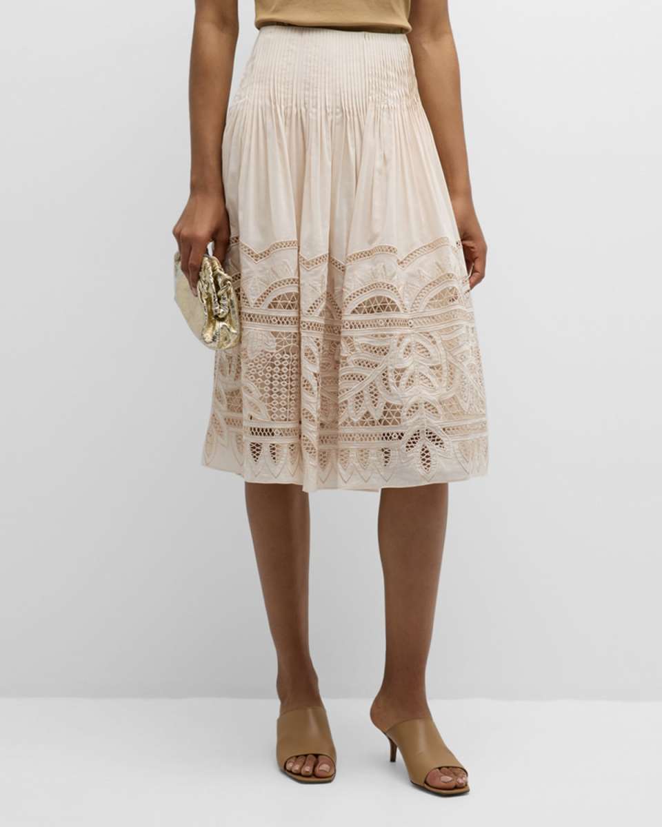 Tayla Pleated Embroidered Midi Skirt
