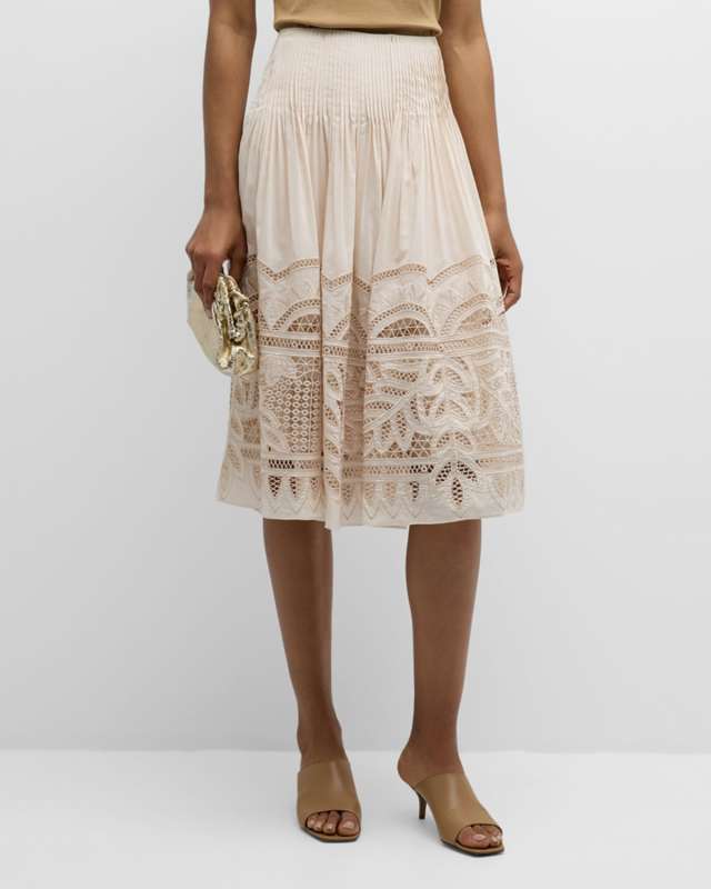Tayla Pleated Embroidered Midi Skirt