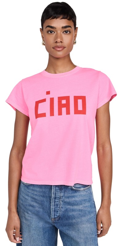 Clare V. Classic Tee Neon Pink w/ Poppy Block Ciao