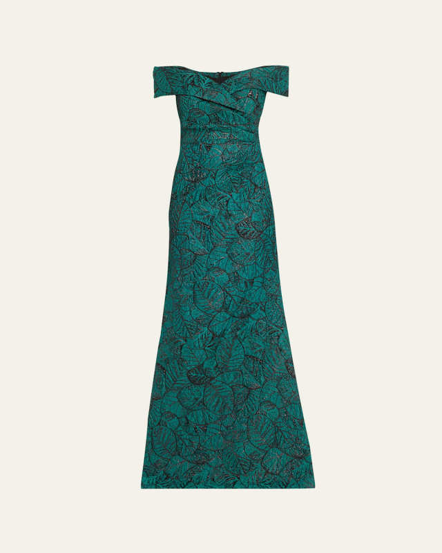Off-Shoulder Metallic Jacquard Gown