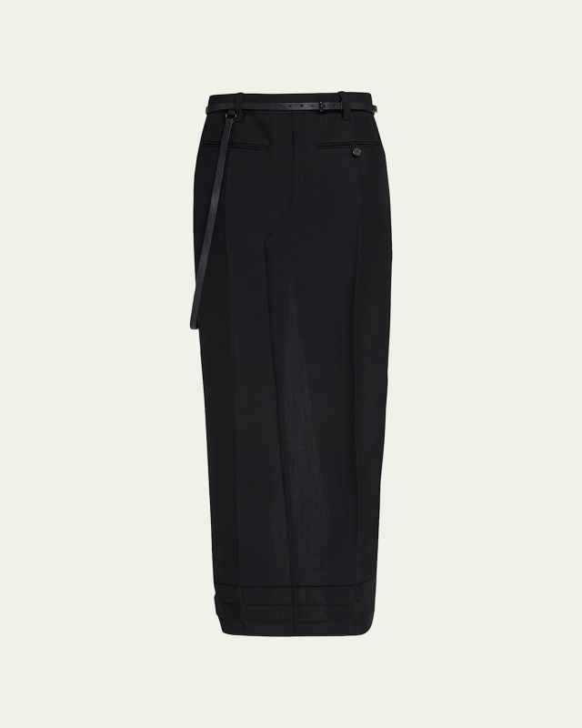 Long Trouser Skirt with Skinny Leather Belt