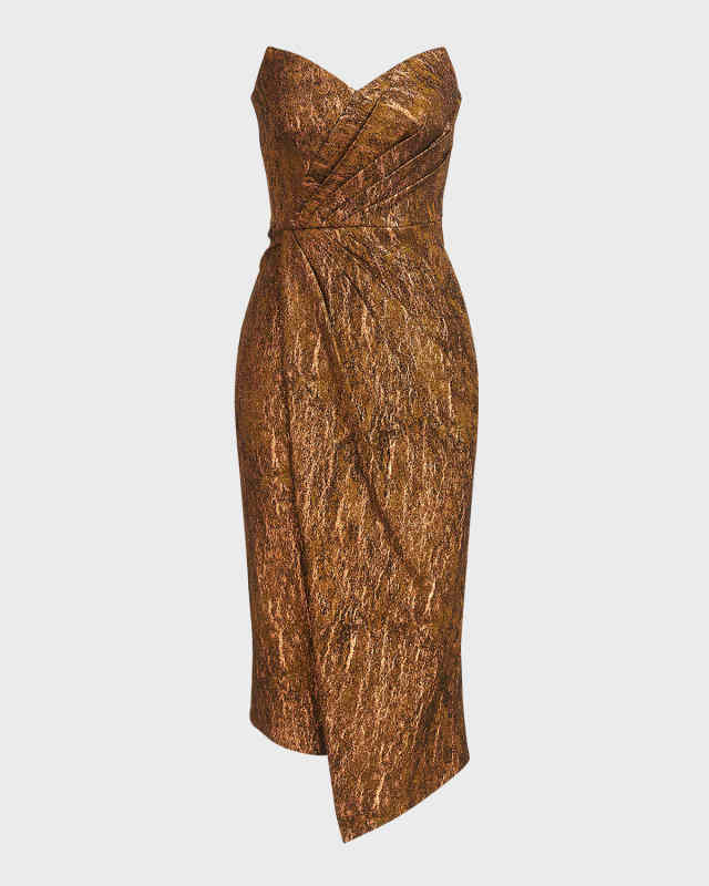 Marcy Pleated Strapless Jacquard Dress