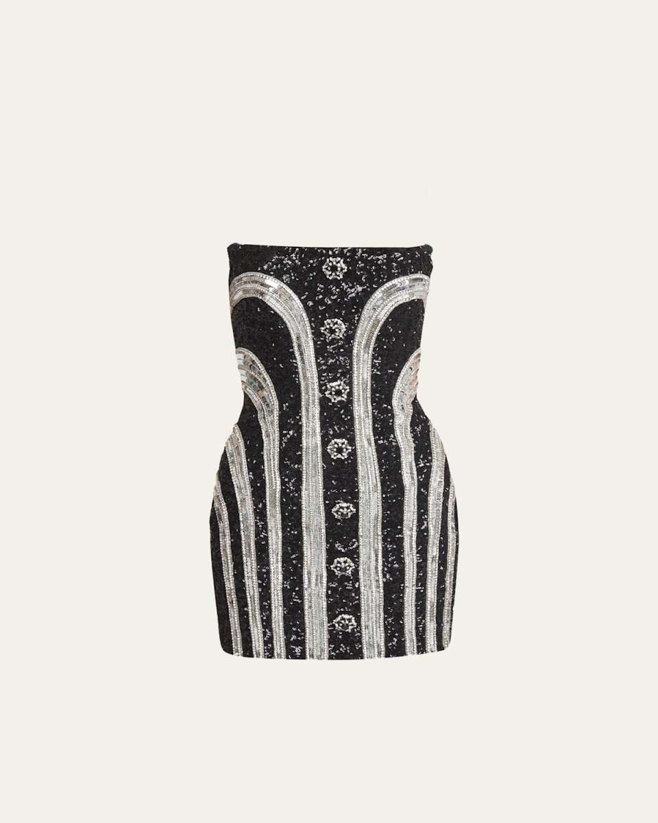Embroidered Sequin Bustier Stripe Mini Dress