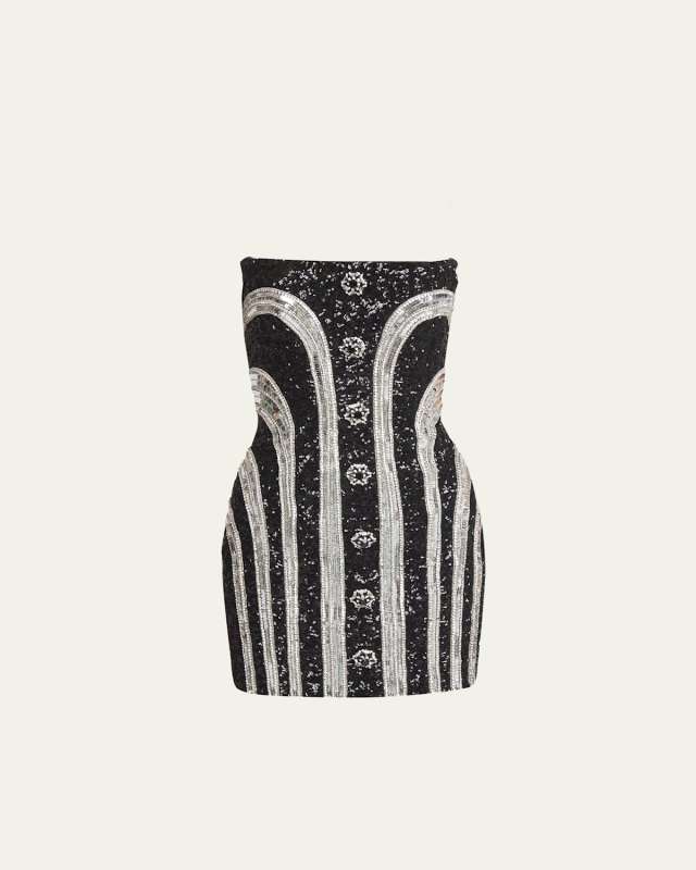 Embroidered Sequin Bustier Stripe Mini Dress
