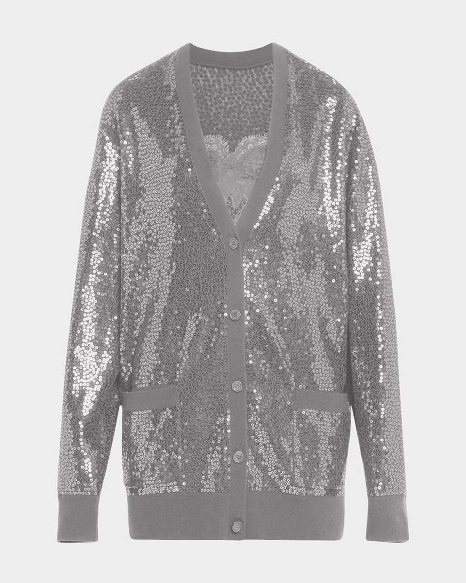Embellished Sequin Oversized Cashmere Cardigan