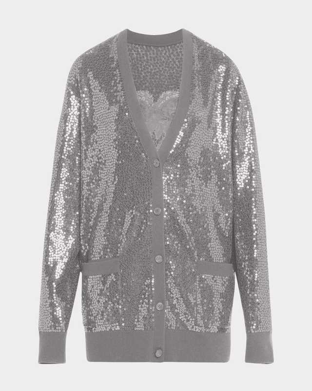 Embellished Sequin Oversized Cashmere Cardigan