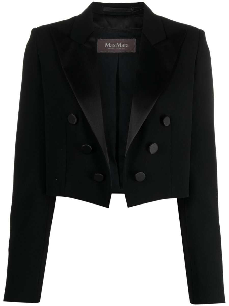 satin-finish cropped double-breasted blazer