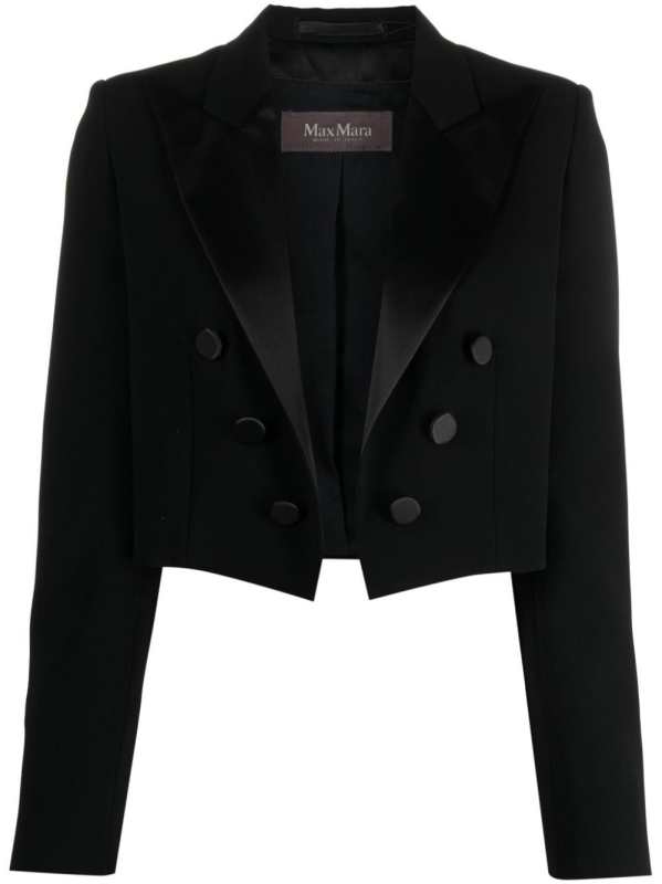 satin-finish cropped double-breasted blazer