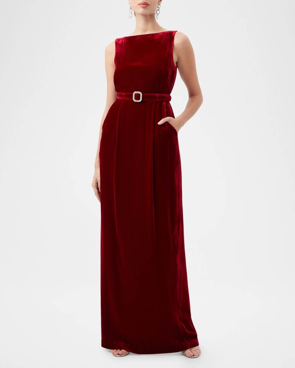 Vedda Bateau-Neck Velvet Column Gown
