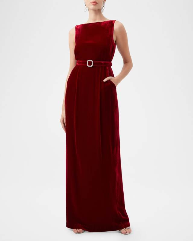 Vedda Bateau-Neck Velvet Column Gown