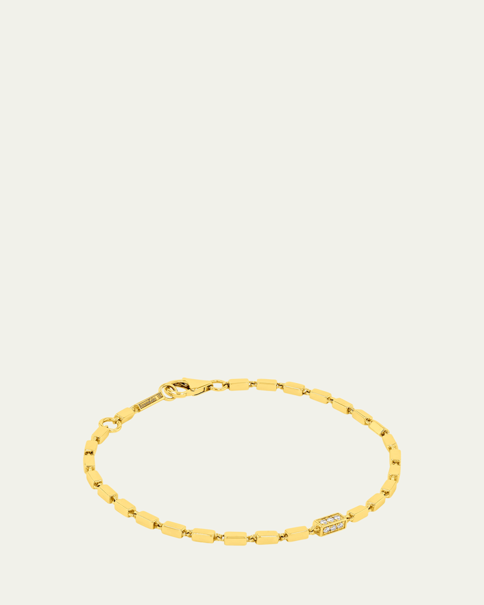 18K Yellow Gold Block-Chain Medium Single Triple Pave Diamond Bracelet