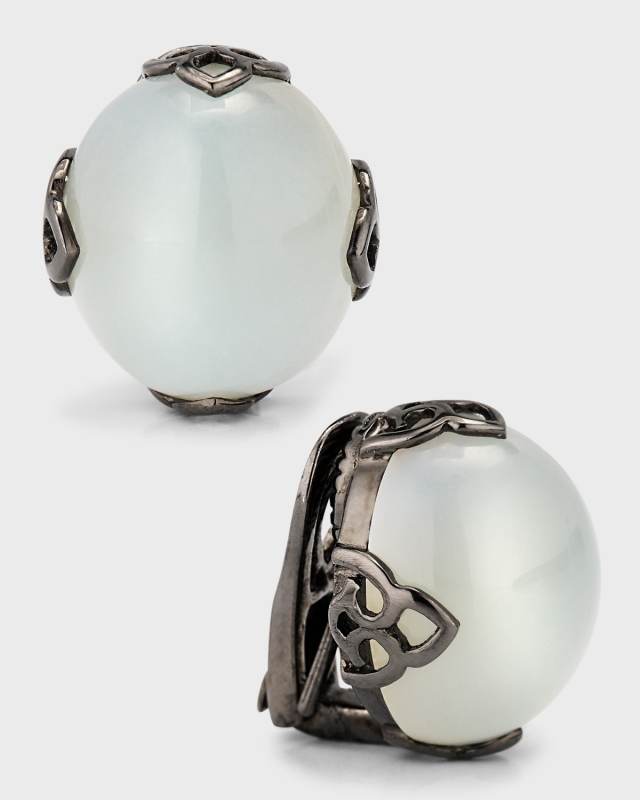 18K Black Gold Cabochon Moonstone Convertible Earrings