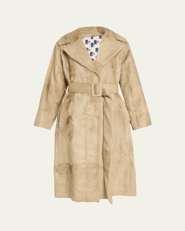 Belted Goat Shearling Trench Coat