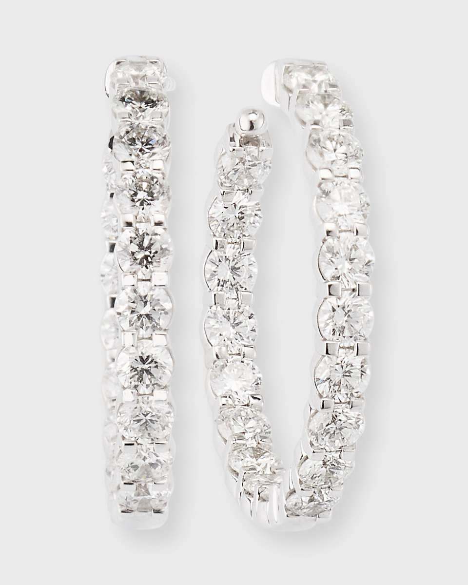 18K White Gold Petite Prong Round Diamond Hoop Earrings, 3.01tcw