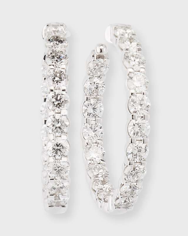 18K White Gold Petite Prong Round Diamond Hoop Earrings, 3.01tcw