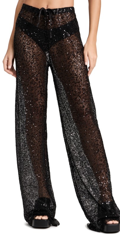 Good American Sequins Wide Leg Pants Black001