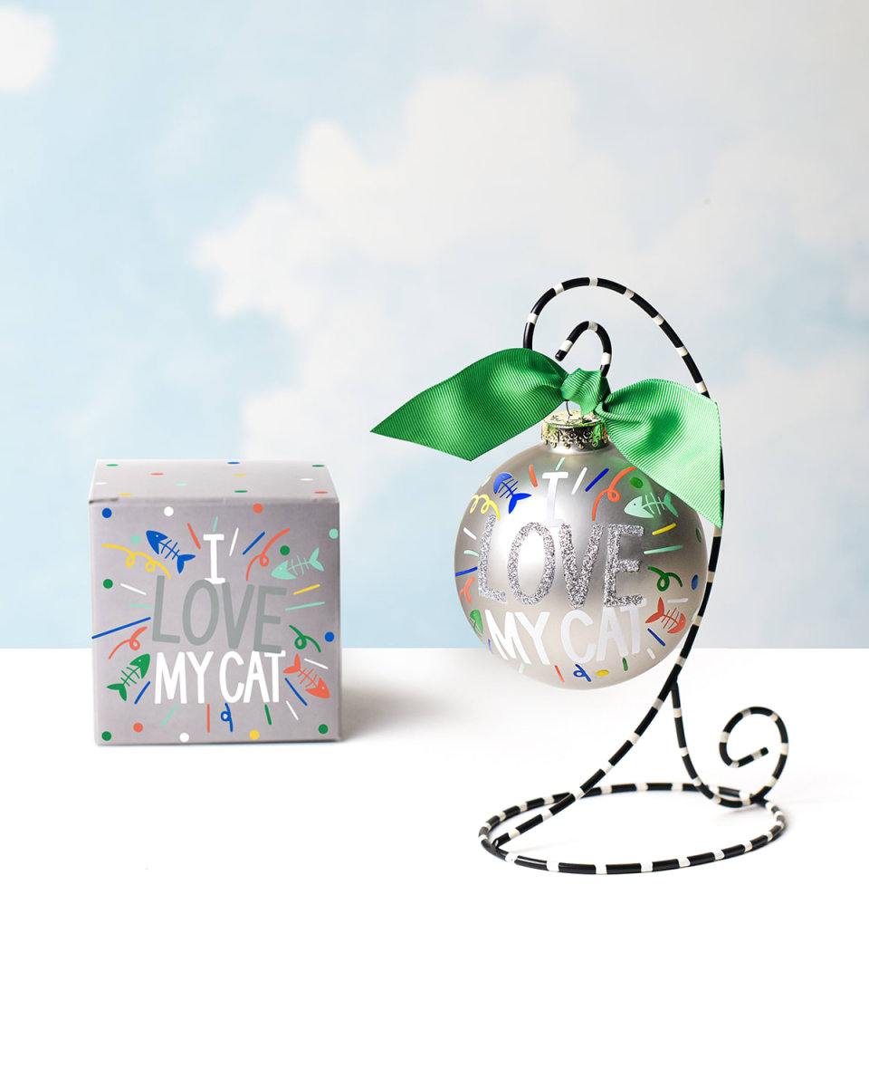 I Love My Cat Popper Glass Ornament with Stand