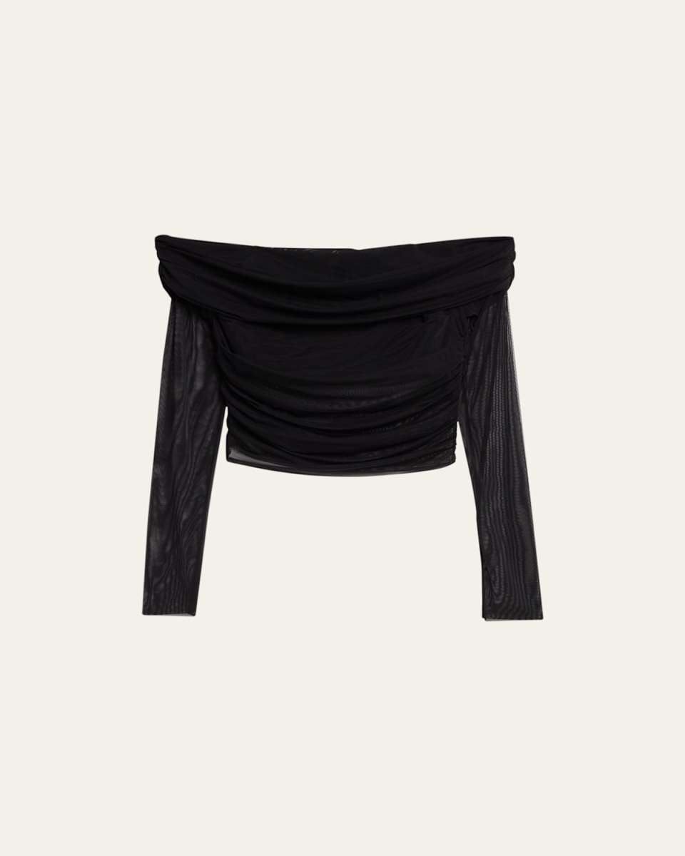 Isadola Ruched Mesh Crop Top
