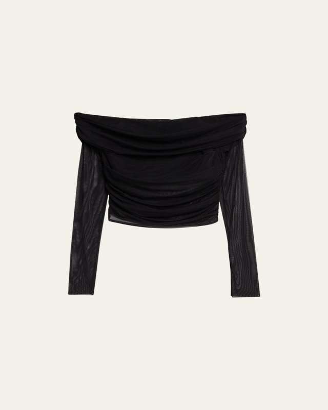 Isadola Ruched Mesh Crop Top