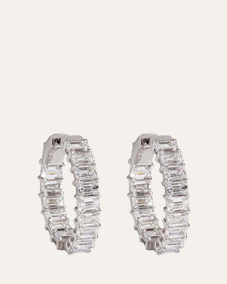 14K White Gold Emerald-Cut Lab Grown Diamond Hoop Earrings
