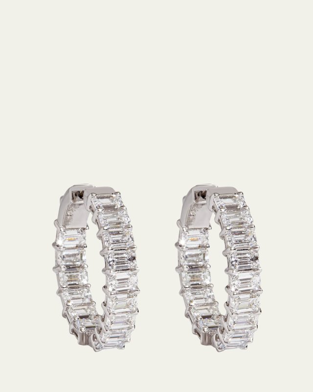 14K White Gold Emerald-Cut Lab Grown Diamond Hoop Earrings