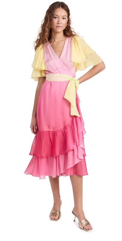Prabal Gurung Flutter Sleeve Wrap Dress Mimosa Pink Multi