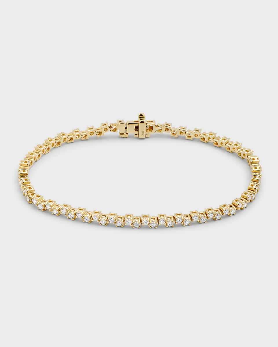 18K Yellow Gold 4-Prong Round Diamond Zigzag Bracelet, 7"/2.20tcw