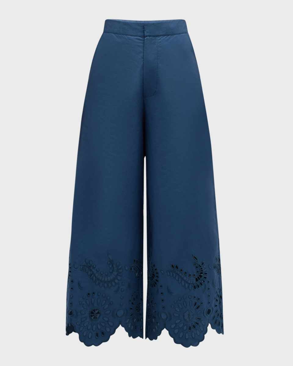 Ramona Eyelet Embroidered Wide-Leg Crop Pants