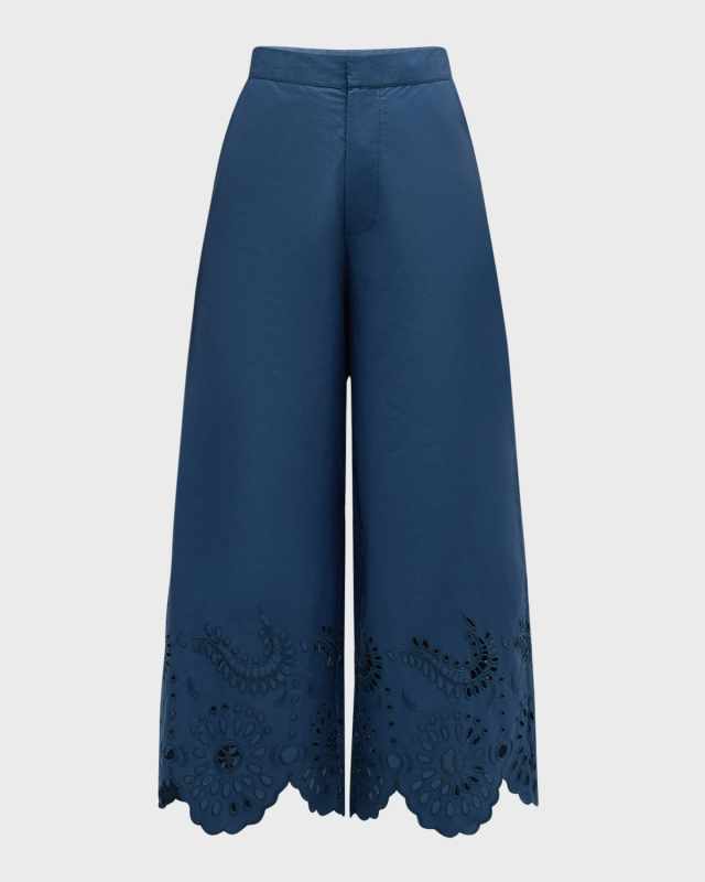 Ramona Eyelet Embroidered Wide-Leg Crop Pants