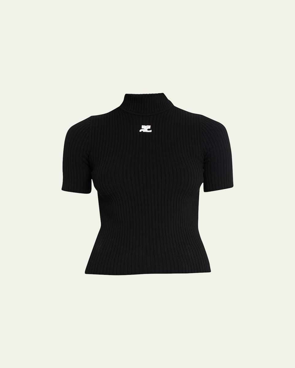 Mock-Neck Short-Sleeve Rib Pullover