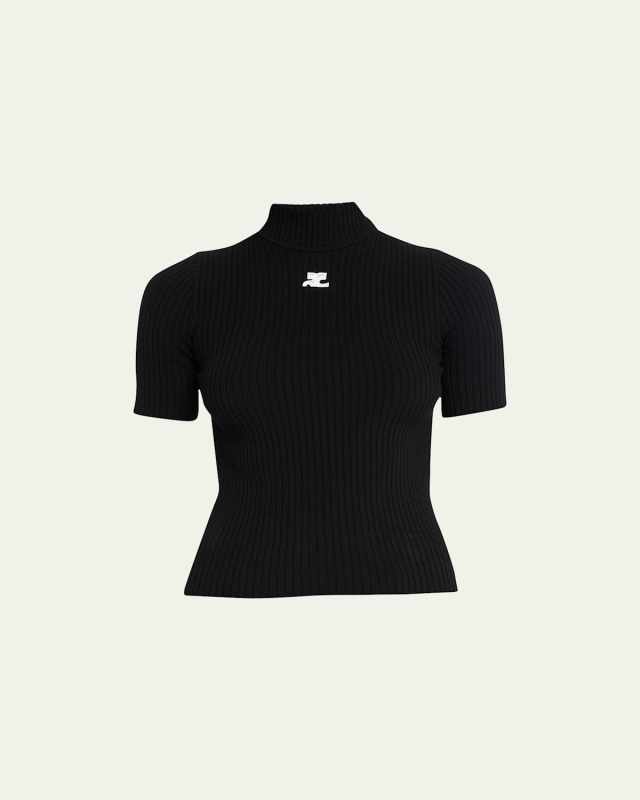 Mock-Neck Short-Sleeve Rib Pullover