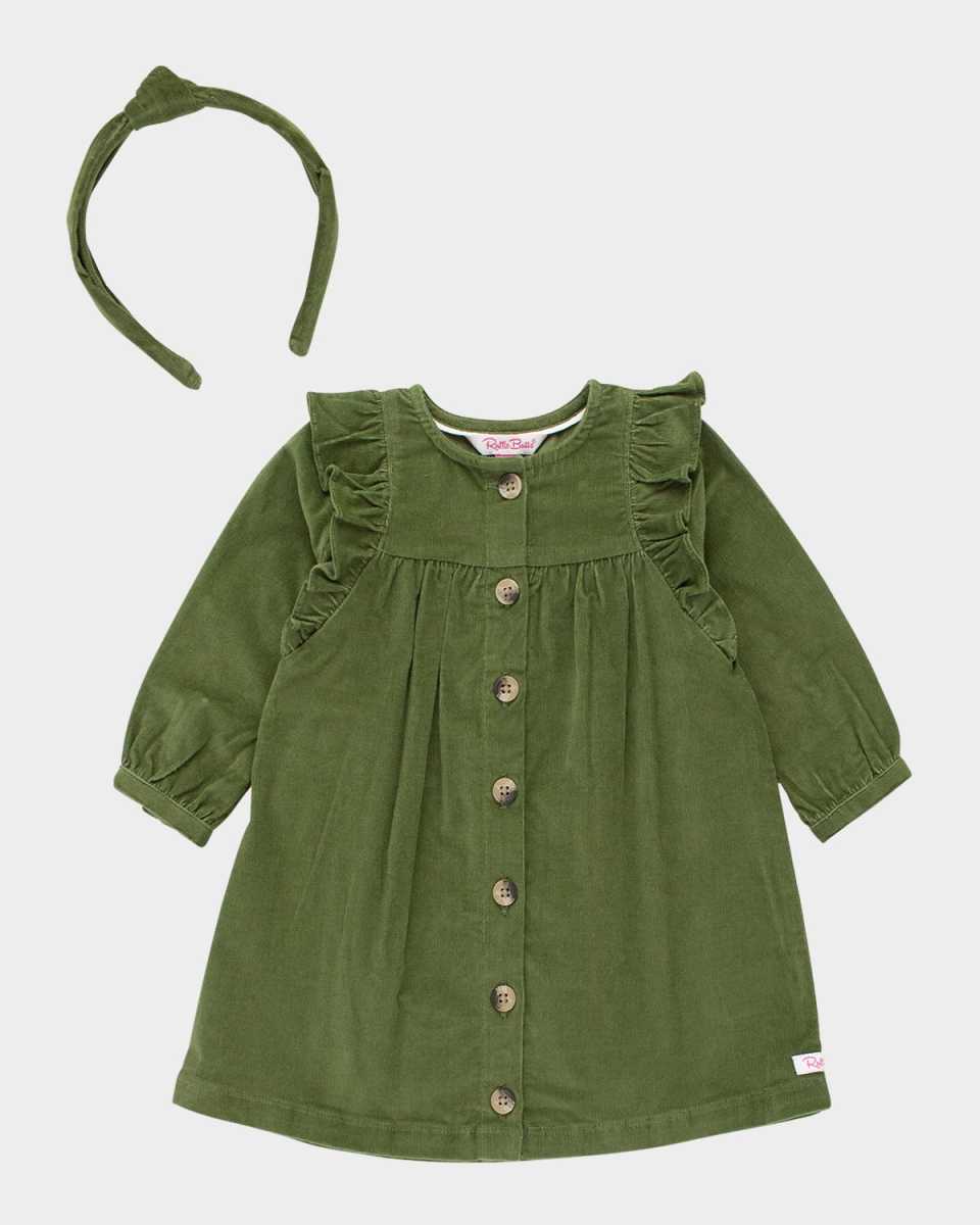 Girl's Corduroy Ruffle Dress & Headband Set, Size 12M-