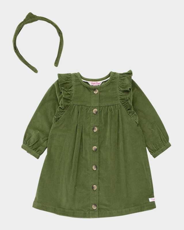 Girl's Corduroy Ruffle Dress & Headband Set, Size 12M-