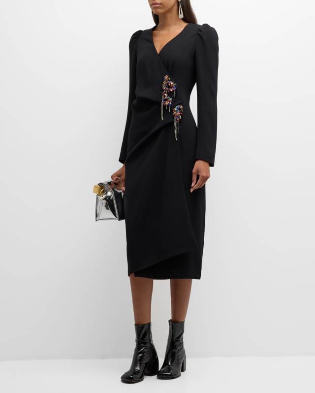 Dapan Wrap Midi Dress with Embellished Detail