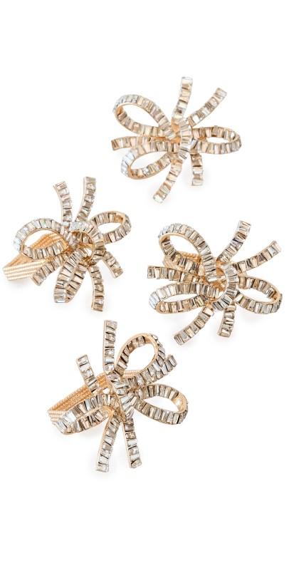 Kim Seybert Jeweled Bow Napkin Ring Set of 4 Gold/Crystal
