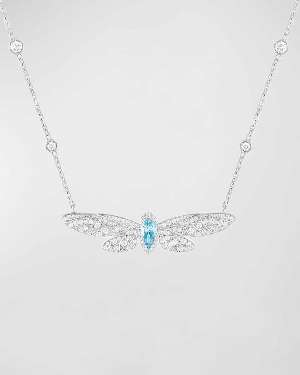 Cicada 18K White Gold Diamond & Aquamarine Pendant Necklace